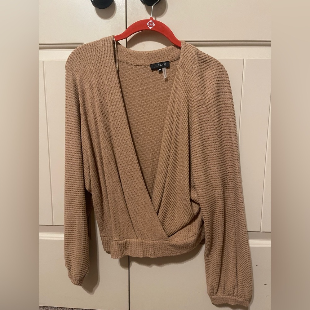 1 State Women's Wrap Sweater in Tan